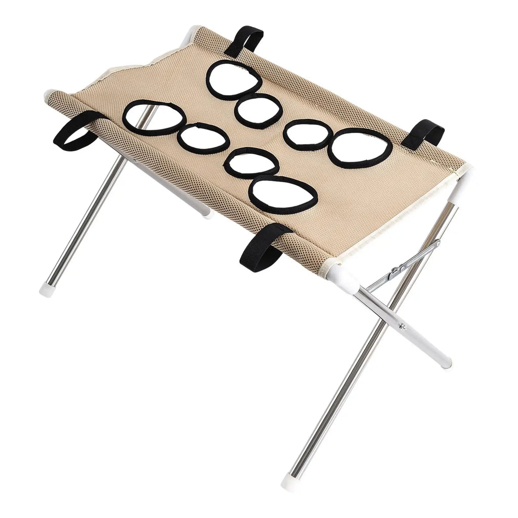 Pawperch stand in coffee beige, top view showing the eight black-rimmed leg holes